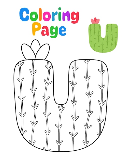 Página para colorear con Alfabeto U para niños