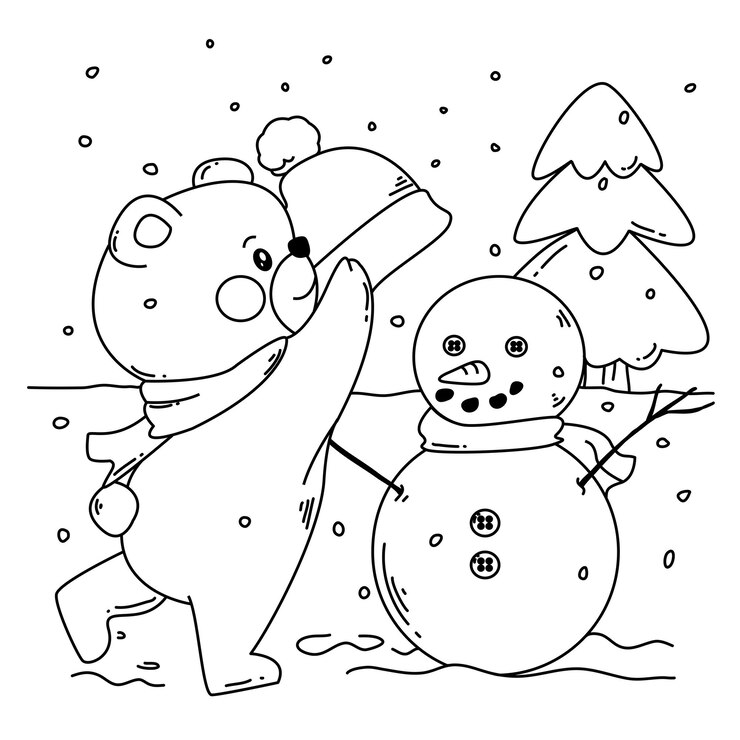 Vector página para colorear alfabetos animales dibujos animados oso de navidad