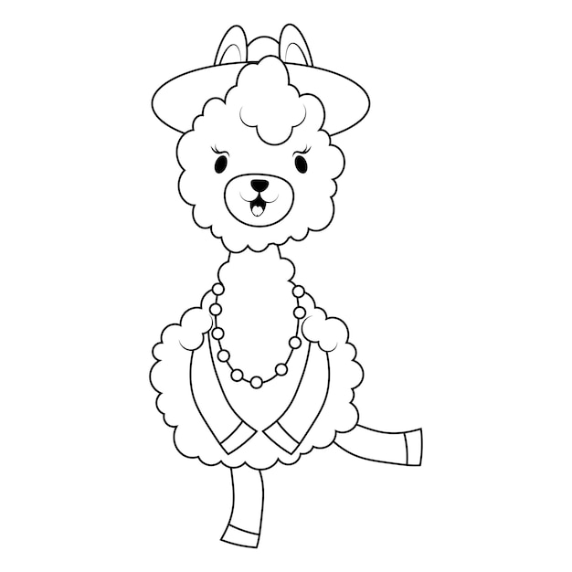 Vector página para colorear de alpaca bailando