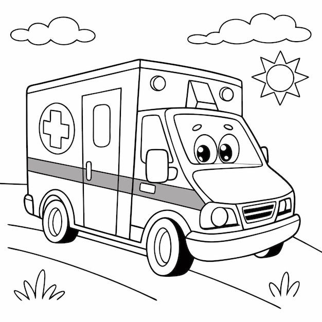 Página para colorear para una ambulancia linda