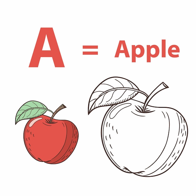 Una página para colorear de Apple para niños para imprimir divertida y educativa