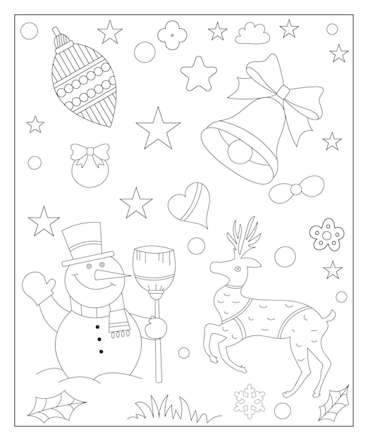 Página para colorear de un árbol de Navidad decorado con regalos Vector ilustración en blanco y negro