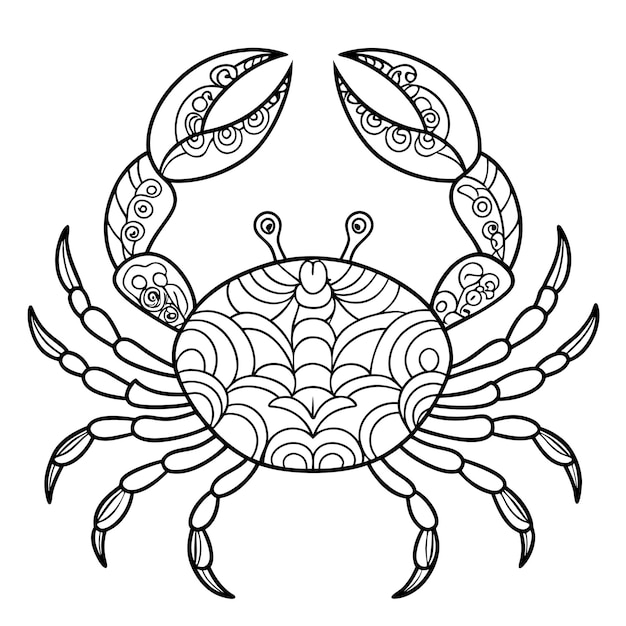 página de colorear de arte de línea de cangrejo para ilustraciones para niños