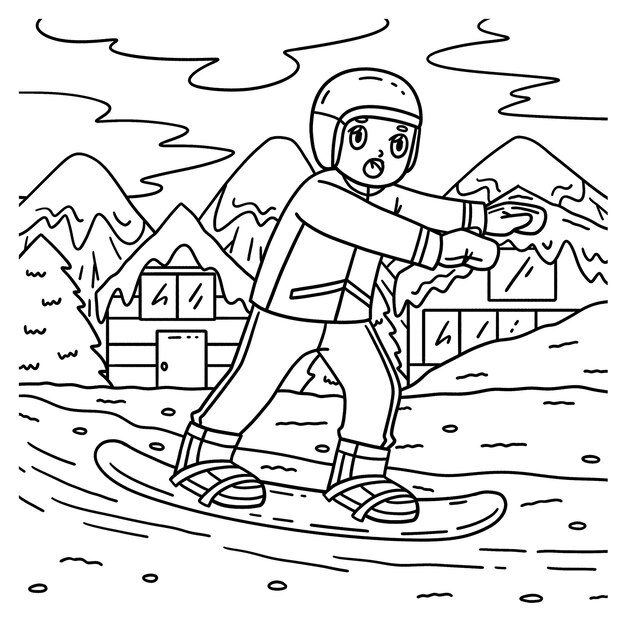 Página para colorear de balanceo de snowboard para niños