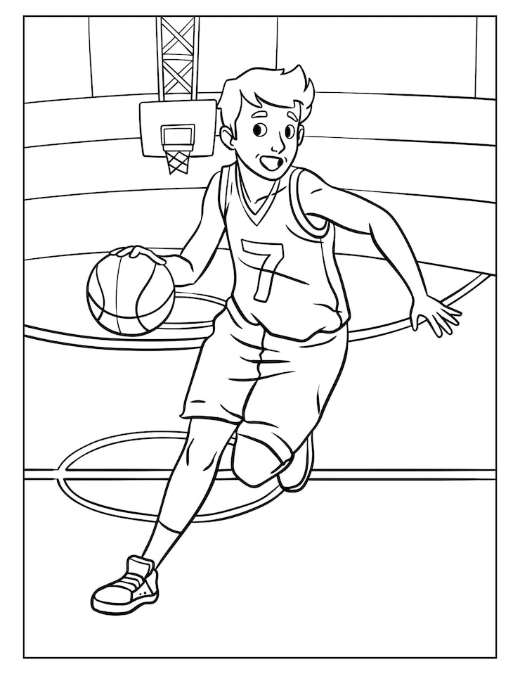 Vector página para colorear de baloncesto para niños