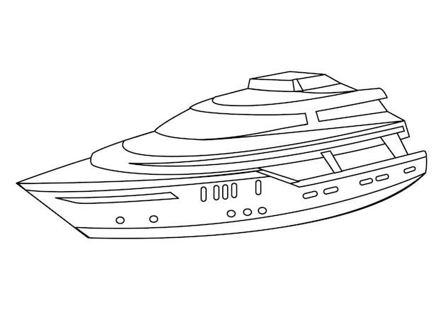 Página para colorear con barco para niños ilustración de vector de dibujos animados de crucero fresco para niños