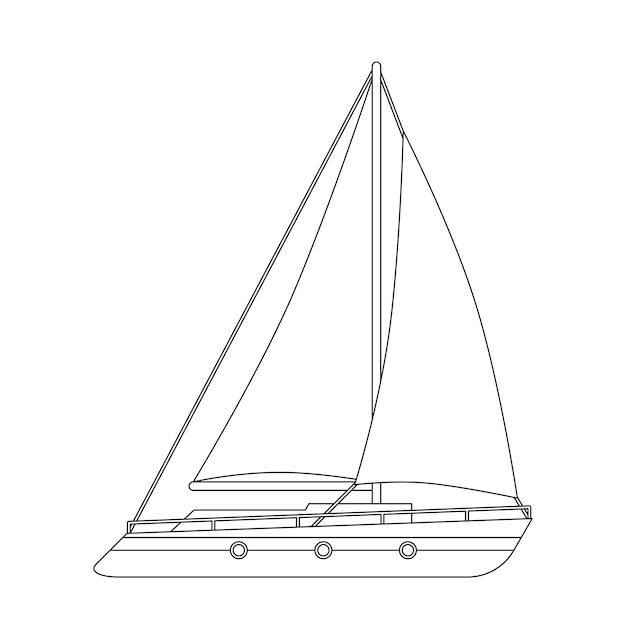 Página para colorear con barco para niños Ilustración de vector de dibujos animados de crucero fresco para niños