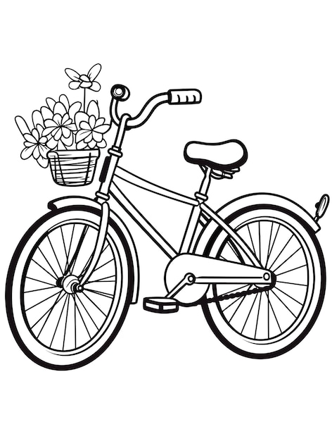 Una página para colorear de una bicicleta de transporte en bicicleta dibujada a mano en blanco y negro