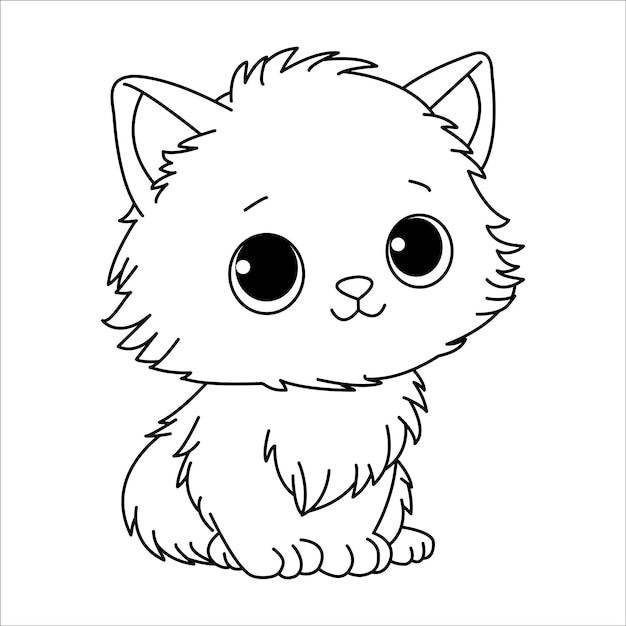 Vector página para colorear en blanco con diseño imprimible de un gato encantador y lindo para niños