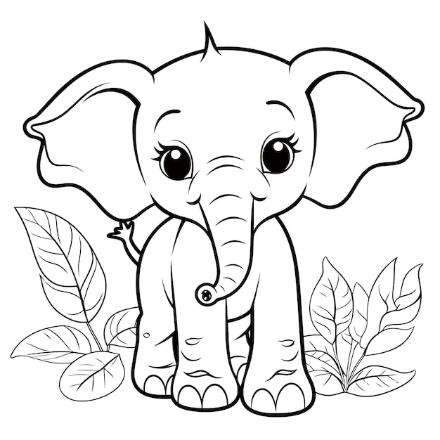 Vector página para colorear en blanco y negro de bebé elefante para niños