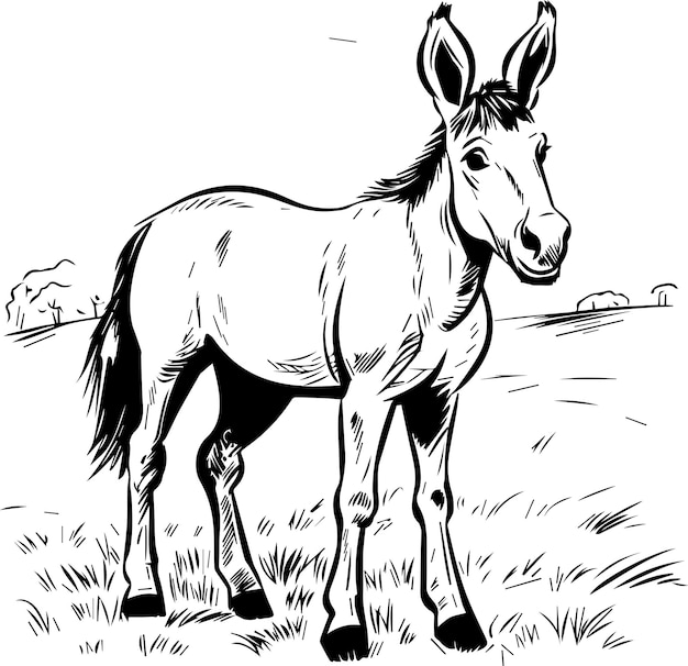 Página para colorear de burro animal vector blanco y negro