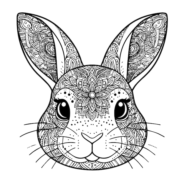 Página de colorear cabeza de conejo vector de mandala con fondo blanco