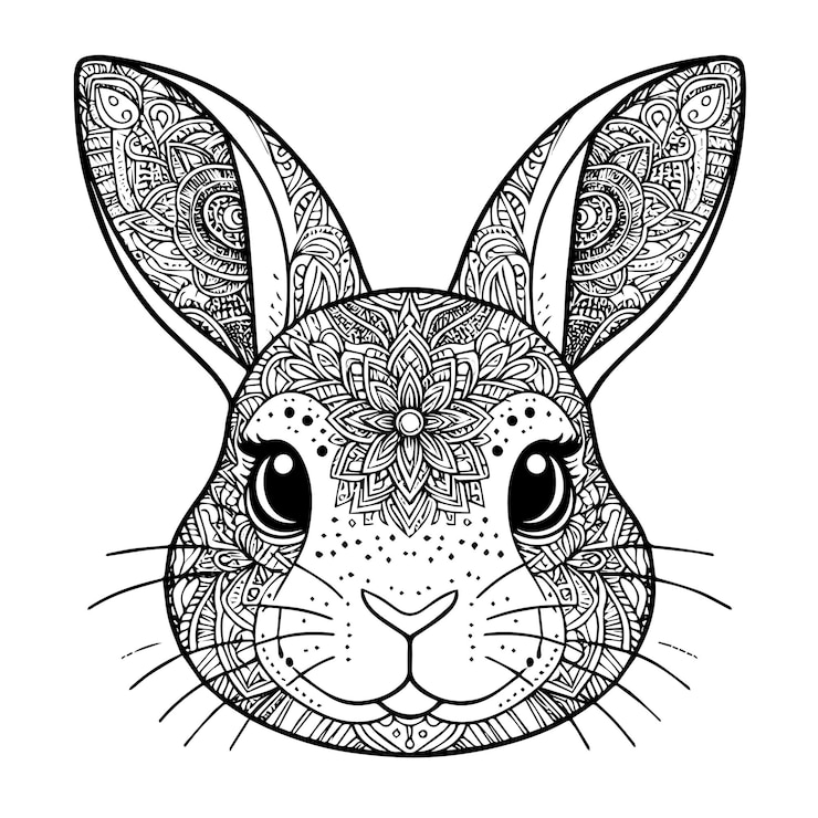 Página de colorear cabeza de conejo vector de mandala con fondo blanco