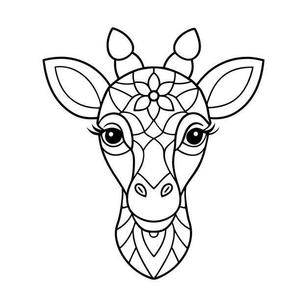 Página de colorear cabeza de jirafa niños amigable arte de línea simple cara de jirafa linda con diseño de mandala