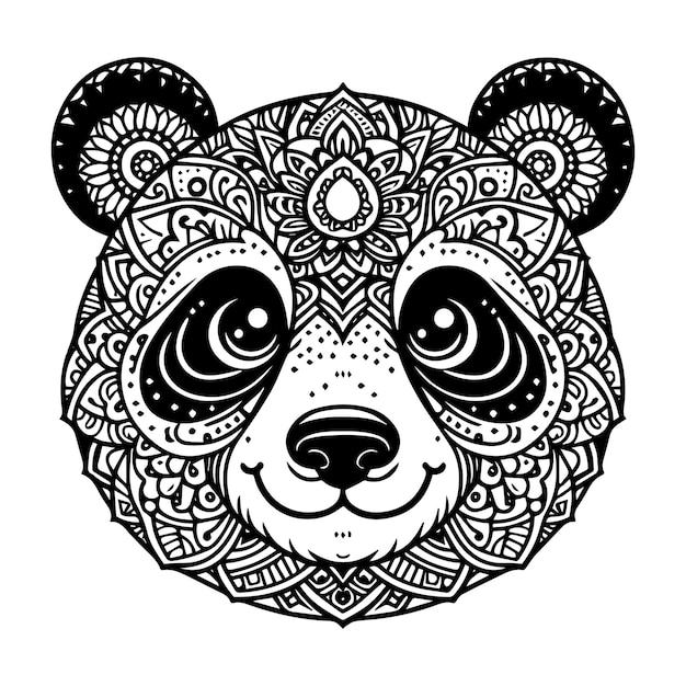 Página para colorear cabeza de panda vector de mandala con fondo blanco