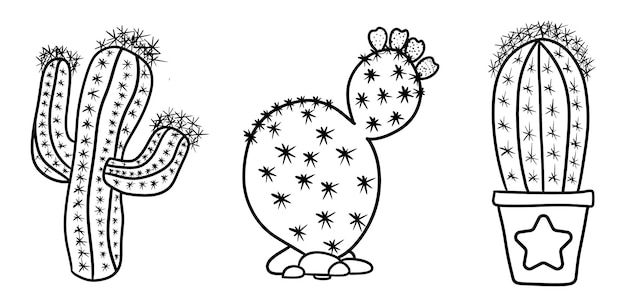Vector página para colorear de cactus para niños línea arte vector diseño imprimible en blanco para que los niños completen