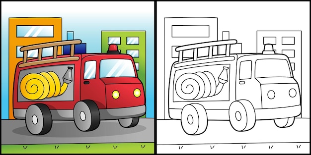 Página para colorear de camión de bomberos Ilustración de vehículo