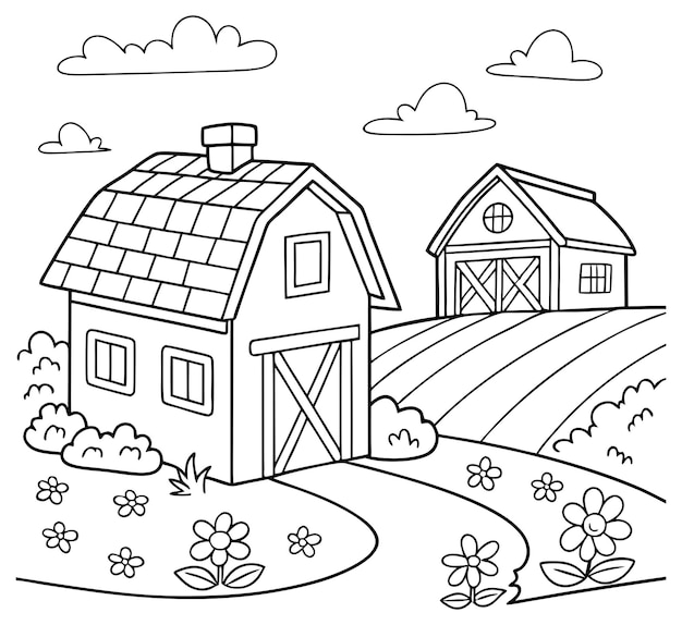 Página para colorear de la casa de campo