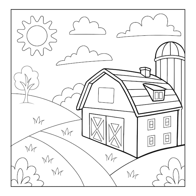 Página para colorear de la casa de la granja para niños