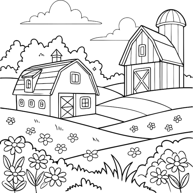 Página para colorear de la casa de la granja
