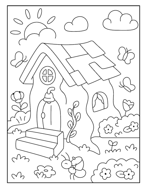 Página para colorear de la casa de hadas para niños