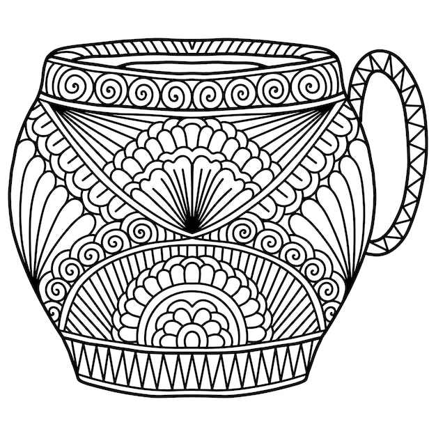 Página para colorear de cerámica Mandala dibujada a mano Página de colorear de Cerámica Mandala para adultos