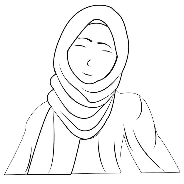 página de colorear de la chica musulmana hijab vector