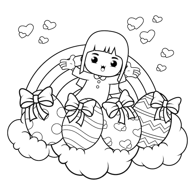 Página para colorear de la chica de Pascua para niños_1