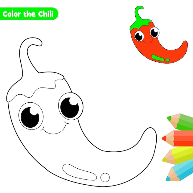 página de colorear chile para niños vector con boceto colorido