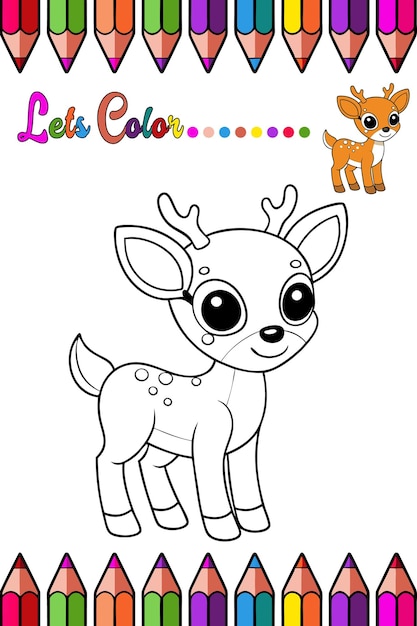 Página para colorear de ciervos para niños Ilustración de animales de dibujos animados adorables