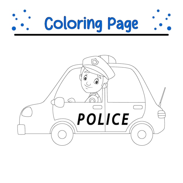 página para colorear coche de conductor de policía