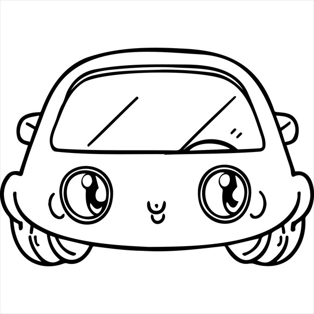 Vector página para colorear de coche kawaii