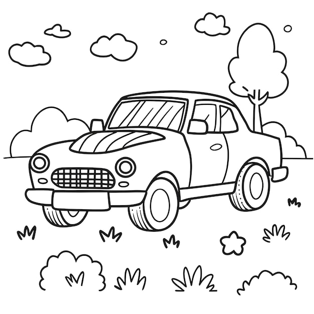 Página para colorear de coche vectorial