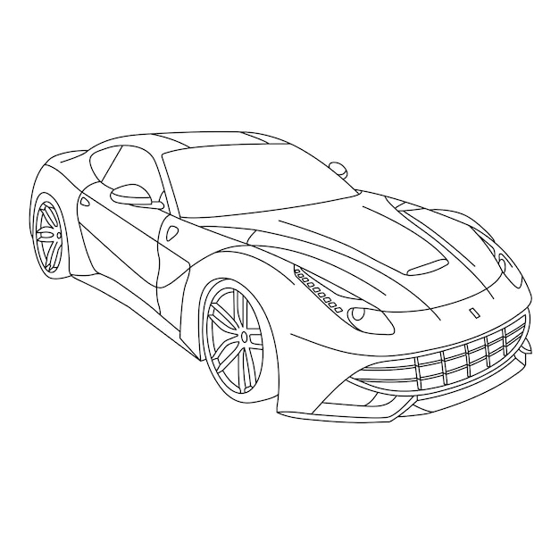 Página para colorear Coches de carreras Ilustración de vehículos Coche aislado en fondo blanco Moderno