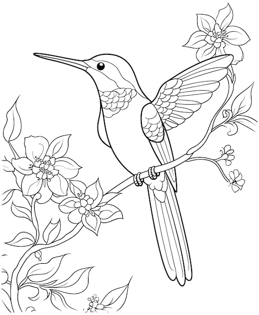 Vector página para colorear de colibrí para niños