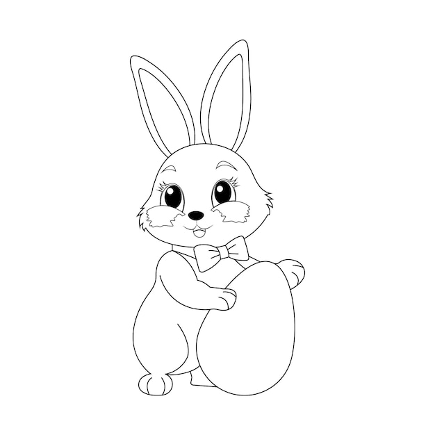 Página para colorear de un conejo de Pascua lindo y divertido con un gran huevo de Pascua Vector