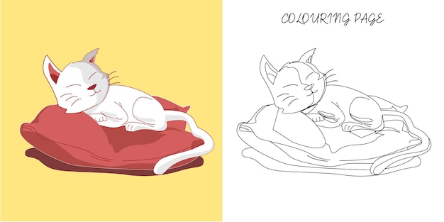 Página para colorear contorno de gato de dibujos animados libro para colorear para niños