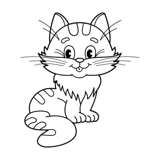 Página para colorear Contorno de gato esponjoso de dibujos animados Libro para colorear para niños