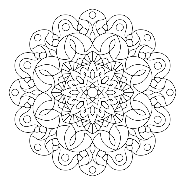 Página para colorear con contorno de mandala. Ilustración de diseño de patrón de encaje decorativo vectorial