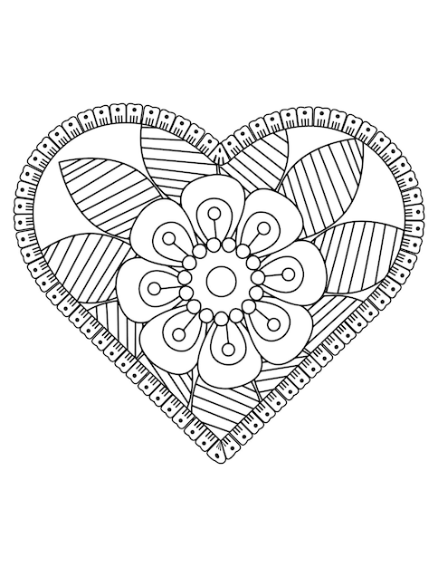 Página para colorear de corazón para adultos y niños. me encanta colorear vector. diseño de patrón de san valentín. enamorado