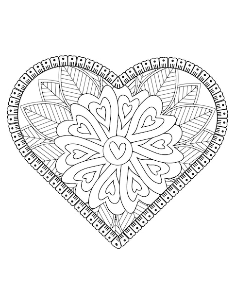 Página para colorear de corazón para adultos y niños. me encanta colorear vector. diseño de patrón de san valentín. enamorado