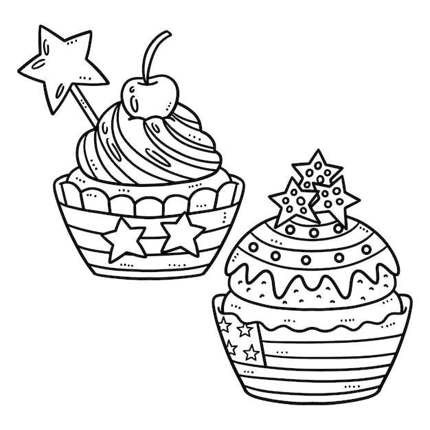 Página para colorear de cupcakes aislados para niños