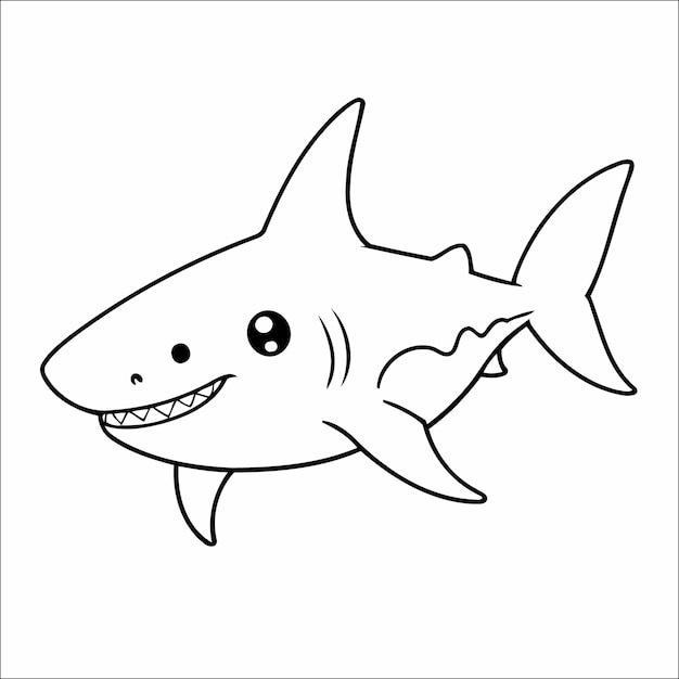 Vector página para colorear de cute shark kawaii vector para niños