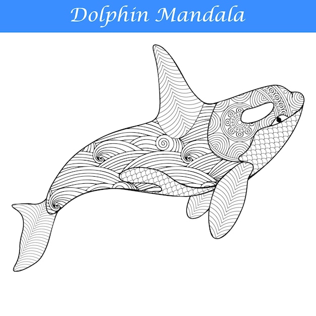 Vector pagina para colorear de delfines mandala