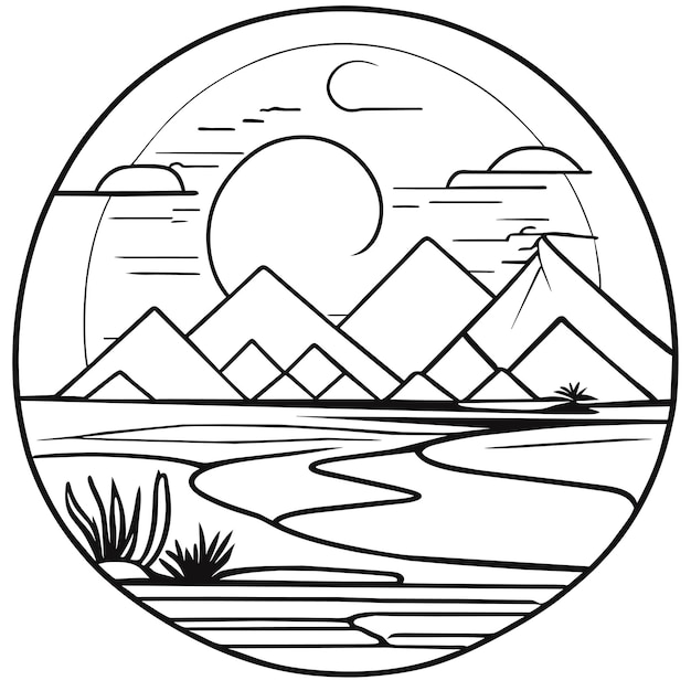 Los Niños Colorean El Paisaje Del Vector De Egipto Con Las Pirámides.  Estilo Zen Enredo. Línea Blanca Y Negra Ilustraciones svg, vectoriales,  clip art vectorizado libre de derechos. Image 92682896