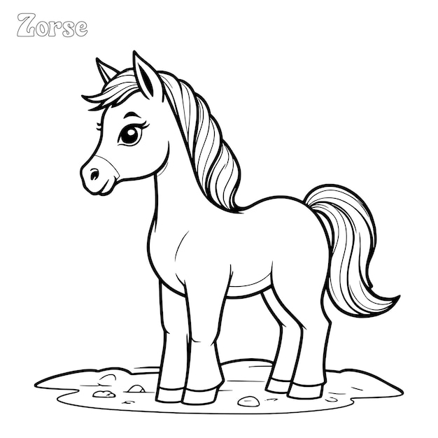 Vector página para colorear dibujada a mano por un caballo y diseño vectorial de contorno