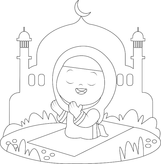 Página para colorear dibujada a mano Eid Al fitr Eid Mubarak