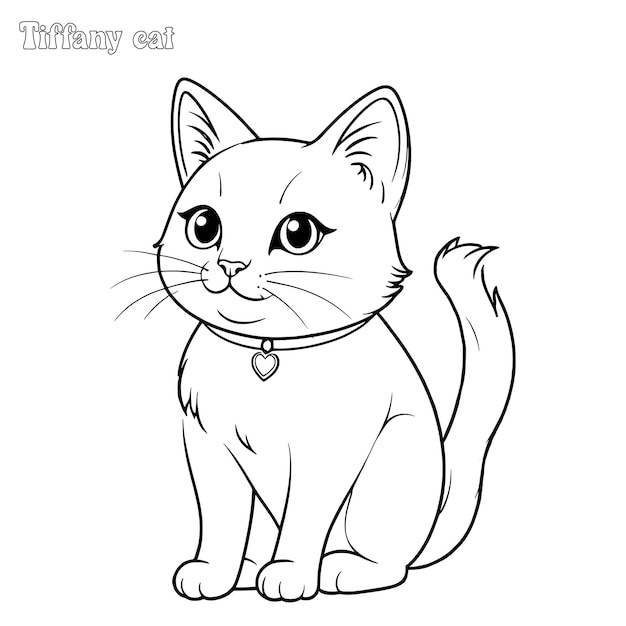 Página para colorear dibujada a mano por gato y diseño vectorial de contorno