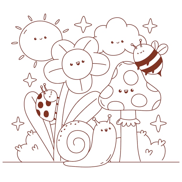 Página para colorear dibujada a mano Ilustración kawaii