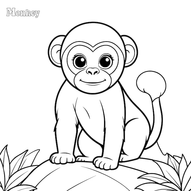 Página para colorear dibujada a mano por un mono y diseño vectorial de contorno